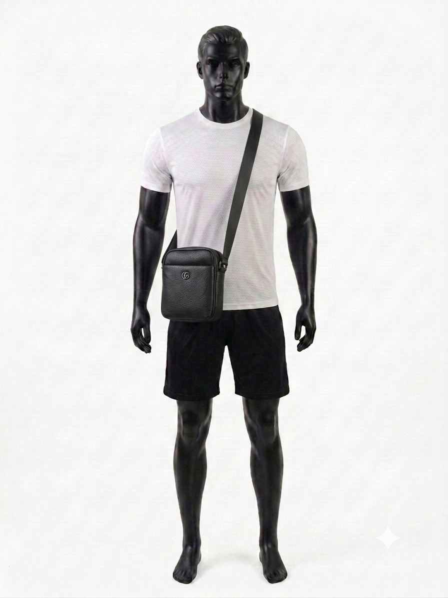 Designer-Style Black Small Vertical Crossbody Bag – Adjustable Strap