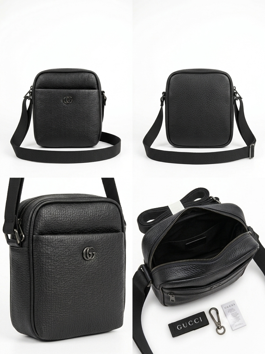 Designer-Style Black Small Vertical Crossbody Bag – Adjustable Strap