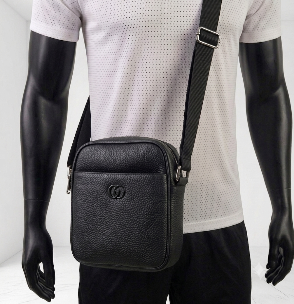Designer-Style Black Small Vertical Crossbody Bag – Adjustable Strap